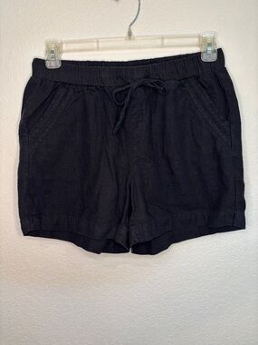 Briggs New York Black High-Rise Drawstring Linen-Blend Shorts